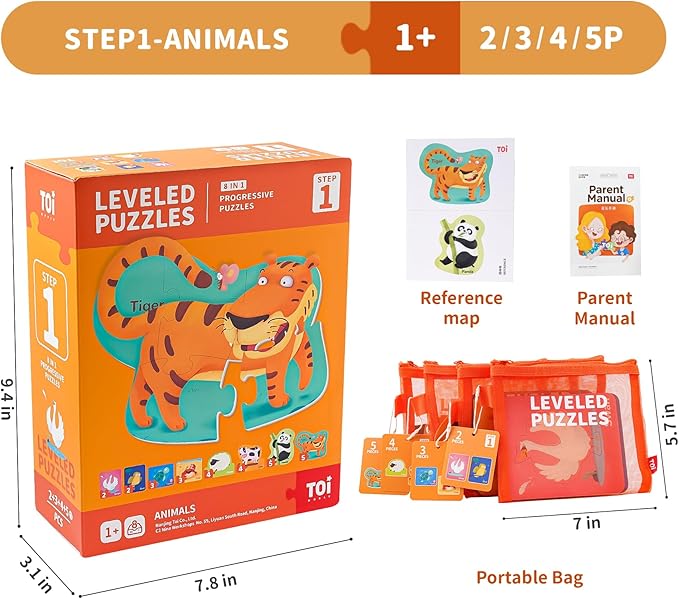 TOI Leveled Puzzles for Kids Aged 2 and Up, Toddler Puzzle Preschool Learning Jigsaw Puzzles, Large Pieces Educational Game for Boys Girls, Classic Education Step 1