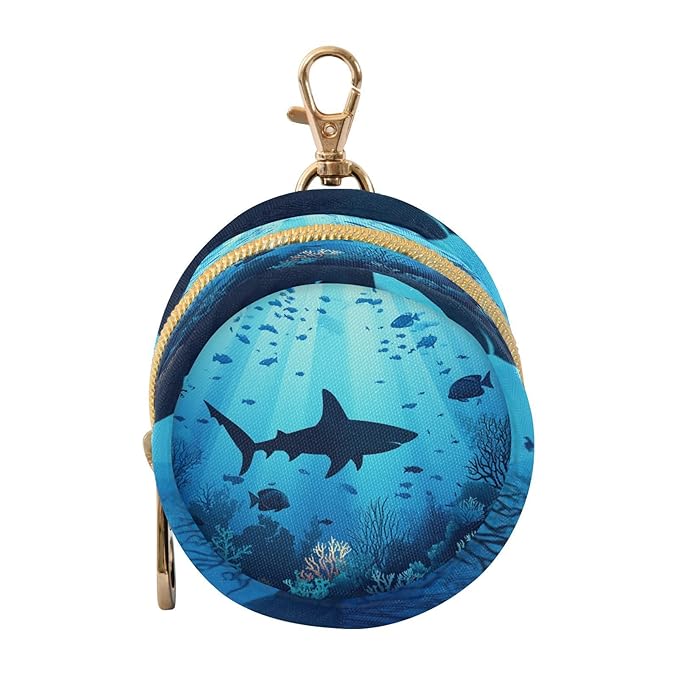Pacifier Holder with Clip Pacifier Case for Diaper Bag Round Baby Pacifier Pouch Box Bag Portable Sharks Coral Reef Tropical Blue