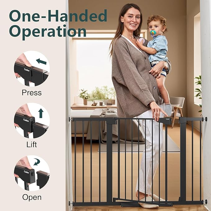 Cumbor 29.7-48" Baby Gate for Stairs, Mom's Choice Awards Winner-Dog Gate for Doorways, Auto Close Safety Pet Gate for Dogs Indoor, Easy Install Pressure Mounted Child Gate with Walk Thru Door, Black