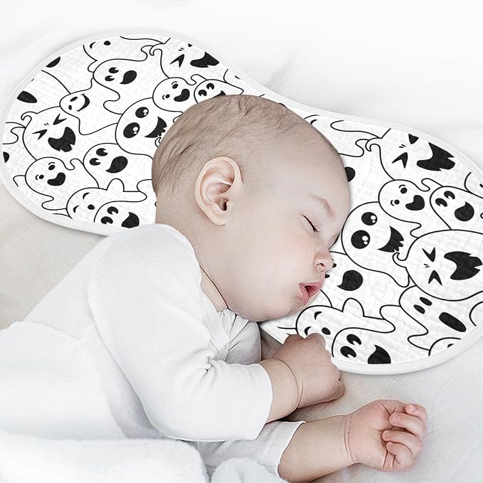 Muslin Burp Cloths for Baby Boys and Girls - 4-Pack Ultra Absorbent Halloween Ghosts Muslin Washcloths, Newborn Towel, Milk Spit Up Rags, Burp Cloth Bib for Unisex, 22 x 11 Inch