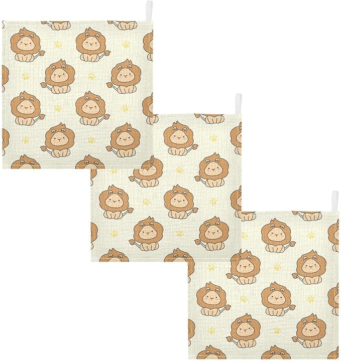 vvfelixl Baby Washcloths Cotton Cute Lion Baby Muslin Washcloths Soft Baby Face Towel for Newborn Infants Baby Wipes, 11.8 X 11.8 Inch, 5 Pack Yellow