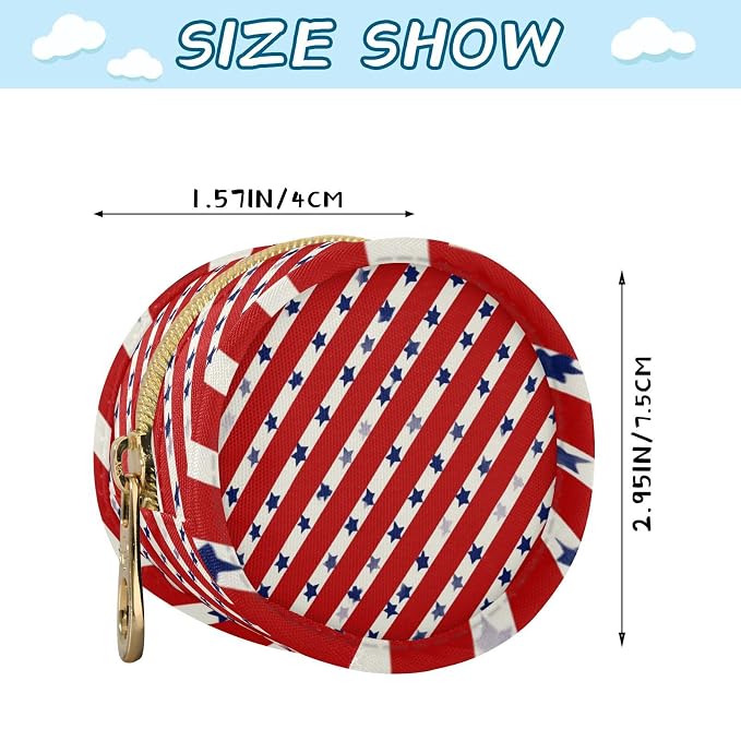 Pacifier Holder with Clip Pacifier Case for Diaper Bag Round Baby Pacifier Pouch Box Bag Portable Patriotic Striped Red Stars