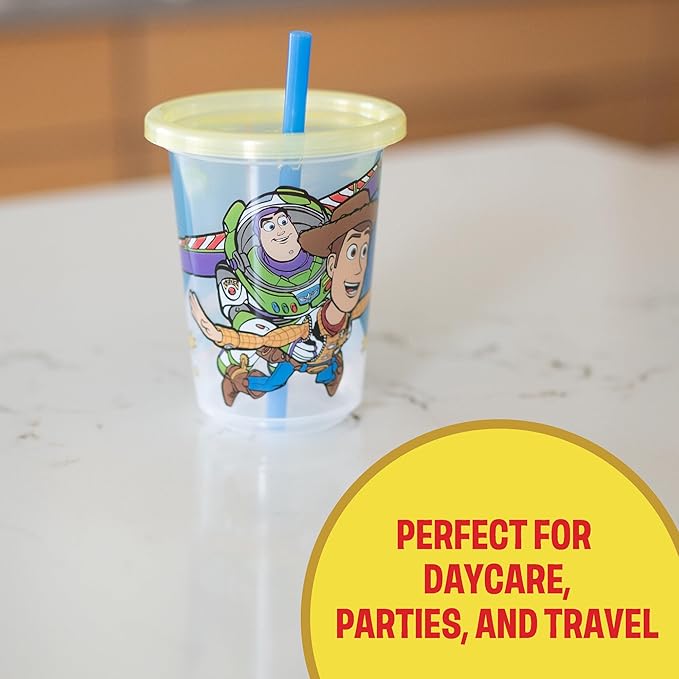 The First Years Take & Toss Toy Story Toddler Straw Cups - Spill Proof Toddler Sippy Cups with Snap-On Lids and Straws - Reusable Toddler Cups for Travel, Daycare, and Everyday Use - 10 Oz - 10 Count