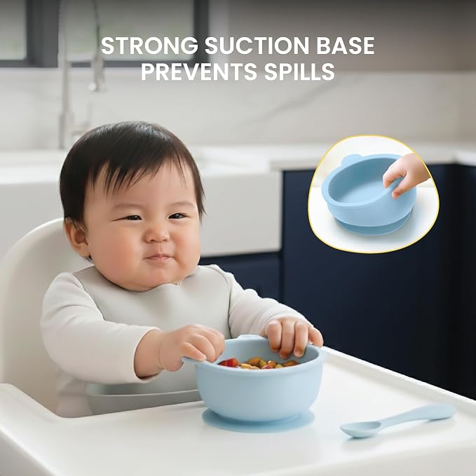 Lulyboo Silicone Bear Suction Bowl & Spoon Set for Babies & Toddlers - Food Grade, Non-Toxic Silicone, Anti-Spill Design, Self-Feeding Utensils, Durable & Dishwasher Safe, Ideal for First Mealtime