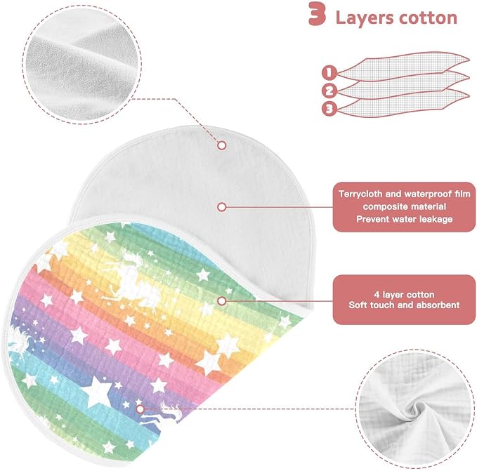 2 Pack Muslin Burp Cloths Unicorns Rainbow Print Cotton Baby Burp Cloths Ultra Absorbent Burping Cloth Soft Spit Up Rags for Newborn Must Haves, Large 22" x 11"
