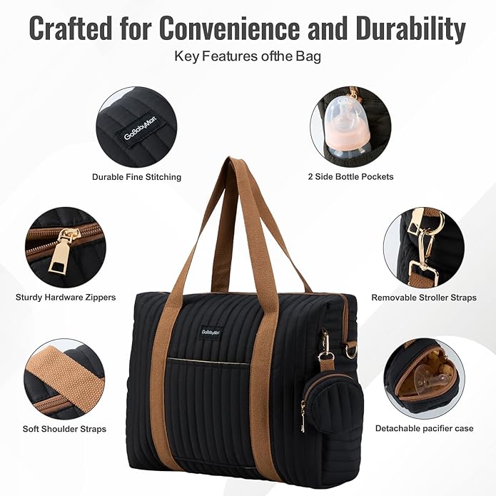 GOBABYMART Diaper Bag Tote for Moms, Baby Hospital Bag with Insulated Bottle Pockets, Changing Pad & Stroller Straps