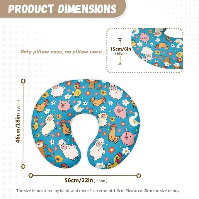 Newborn Nursing Pillowcase for Boys and Girls Soft and Cosy Stretchy. with Hidden Zip Ideal for Breastfeeding with Farm Animals and Floral Prints（Pillowcase Only）