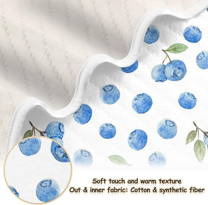 Ollabaky Watercolor Blueberry Baby Blanket for Boys Girls Cotton Throw Blanket Swaddle Blanket for Crib Stroller Nursery Receiving Blanket Infant Toddler Unisex 30"x40"