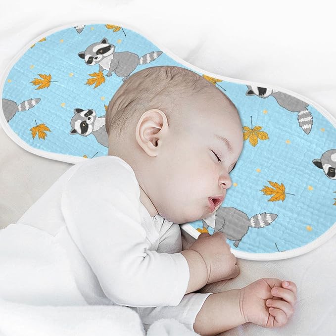 Raccoons Autumn Leaves Pattern Muslin Burp Cloths for Baby 4 Pack 100% Cotton Baby Washcloths Bibs for Boy Girl
