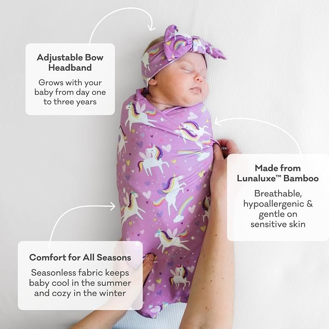 Little Sleepies Swaddle & Headband Bow Set, Viscose from Bamboo Baby Swaddles, Newborn Baby Girl Clothes (Bananas)