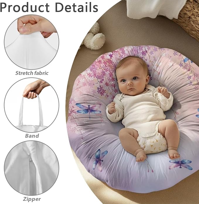 Dragonfly Flower Pillow Cover Breastfeeding Pillow Slipcover for Baby Boys & Girls Nursing Pillow Case for Newborn Soft Fabric Fits Snug On Infant Washable & Breathable