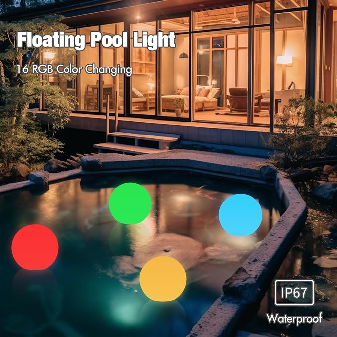 Kids Night Light, Dimmable Bedside Lamp, for Baby Nursery and Room Décor, 16 RGB Color-Changing, 4.8Inch Globe Light, Waterproof Floating Pool Light, Rechargeable Ambiance Light with Remote Control