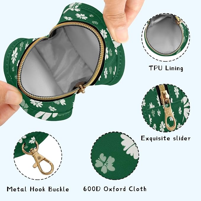 Pacifier Holder with Clip Pacifier Case for Diaper Bag Round Baby Pacifier Pouch Box Bag Portable Cute Deep Green Clover