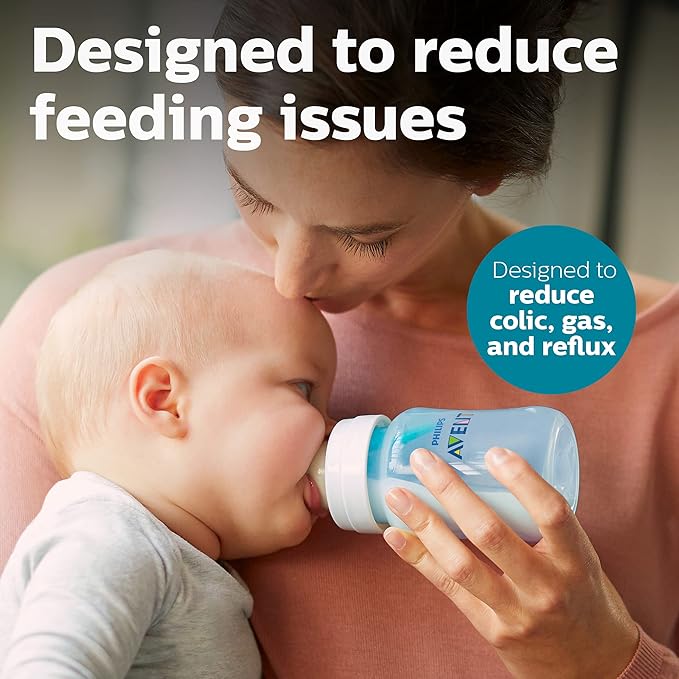 Philips Avent Anti-Colic Bottle with AirFree Vent, 9oz, with Flow 2 Nipples, 1m+, 4pk, Blue, SCY703/24