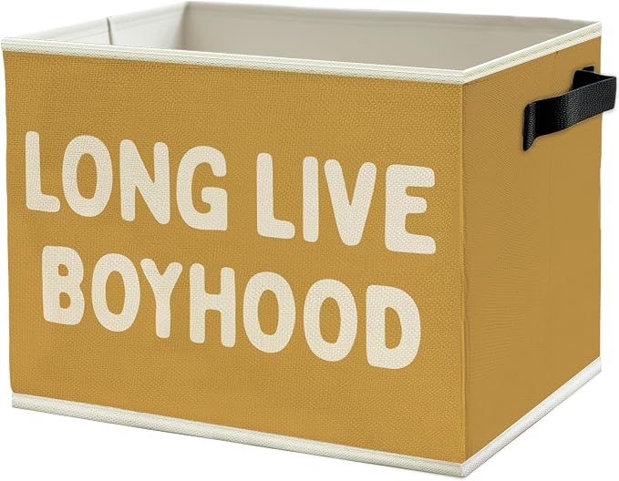 Long Live Boyhood Boys Storage Bins Box with Handles, Yellow Pattern Collapsible Basket Organizer for Kids Teen Boy Nursery Room Bedroom Bathroom Playroom Toys Books Clothes