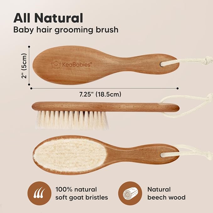 KeaBabies Baby Hair Brush and 3-Pack Baby Swaddle Sleep Sacks - Kids Hairbrush with Soft Goat Bristles - Newborn Swaddle Sack - Newborn Cradle Brush Set