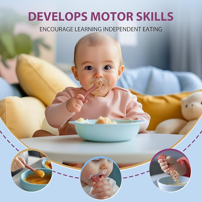 akolik Baby Spoons Self Feeding, Newborn Led Weaning Supplies Toddler Spoons, Silicone Baby Chew Essentials,Infant Puree Maker Utensils Spoons for 4 6 9 12 Months Old Boys Girls Gifts