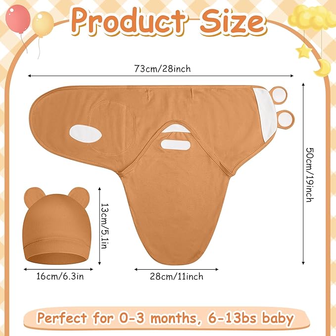 Ramede 6 Pack Swaddle Blanket with Hats for Baby Girl Boy 100% Cotton Swaddles 0-3 Months, Adjustable Breathable Skin Friendly Receiving Blanket Wrap, Essential for Newborns(Boho,Multicolor)
