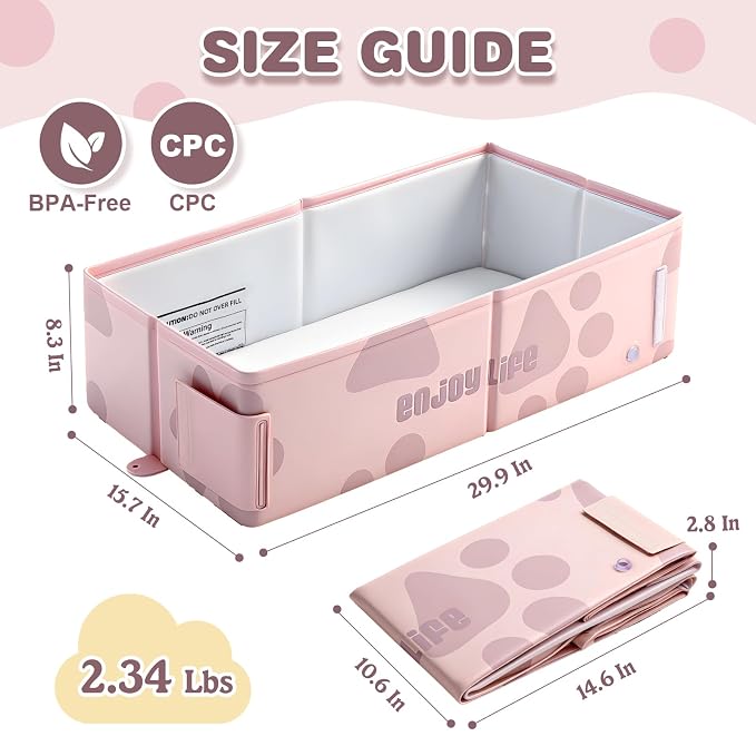 Toddler Bath Tub for Shower, Foldable Baby Bathtub, Portable Kids Bathtub & Collapsible Bathtub for Toddlers 1-8, Infant Newborn, Travel Baby Bath, Bañera para Bebé, Pink