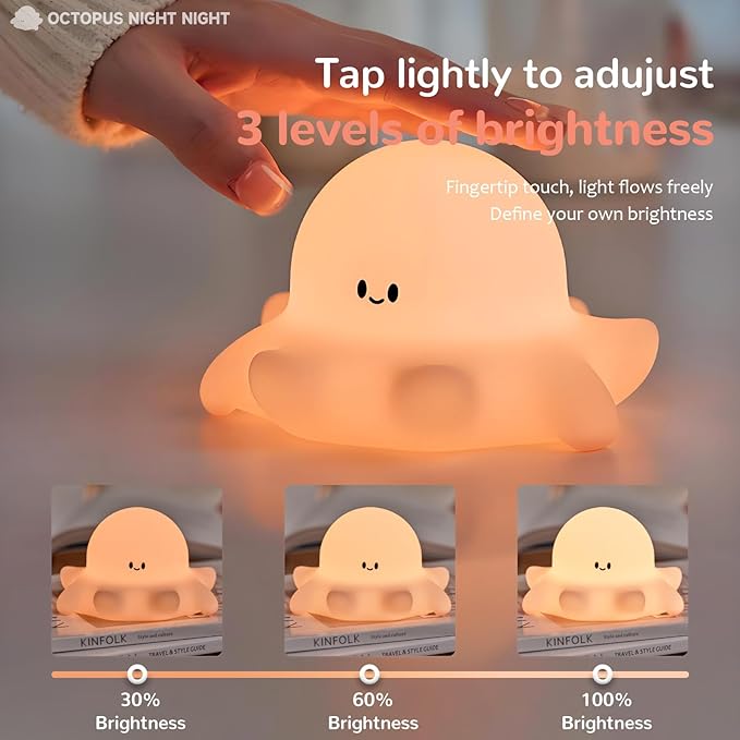 Octopus Night Light for Kids, Adjustable and Timed Silicone Night Lamp, Octopus Lamp Room Decor for Nursery Suitable for Boys and Girls