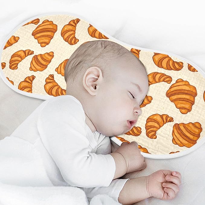 Muslin Burp Cloths for Baby Boys and Girls - 4-Pack Ultra Absorbent Croissants Muslin Washcloths, Newborn Towel, Milk Spit Up Rags, Burp Cloth Bib for Unisex, 22 x 11 Inch