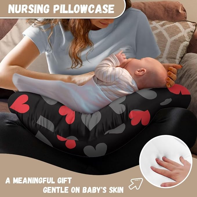 Cute Nursing Pillow Cover for Breastfeeding Pillow,Dog Love Pattern Soft Feeding Pillow Slipcover Fits Standard Infant Nursing Pillow or Positioner for Boys and Girls Light Black (Cove Only)