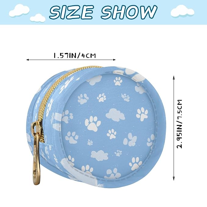 Pacifier Holder with Clip Pacifier Case for Diaper Bag Round Baby Pacifier Pouch Box Bag Portable Bright Blue Paw Prints Clouds