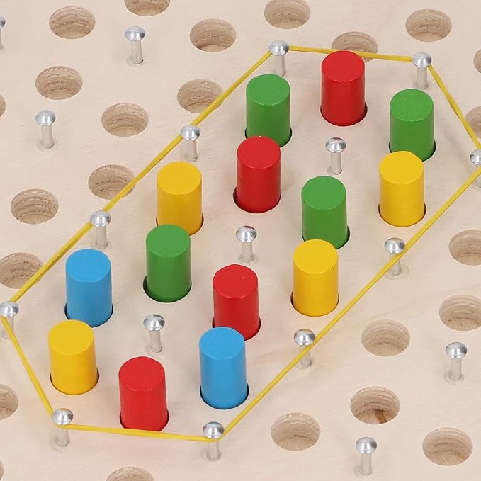 Zunate Wooden Pegboard Game, Early Learning Puzzle Board with Elastic Band and Chain Mechanism for Cognitive Development and Strategic Thinking Skill Building