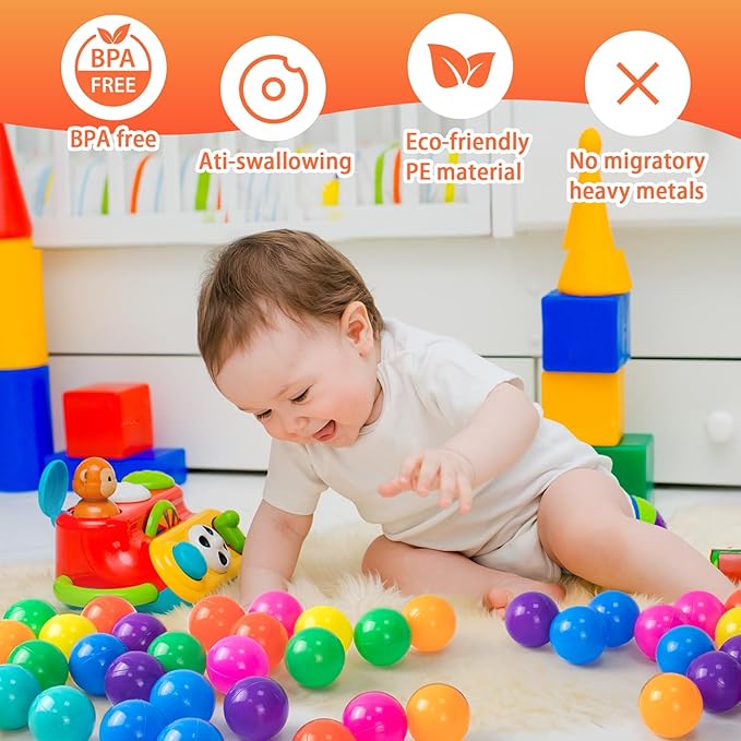 Markdang 100PCS Ball Pit Balls 8 Colors Plastic 2.1-2.2" Crush Proof Playpen Balls with Zip Storage Bag, Phthalate & Bpa Free for Babies Crawl Tunnel, Ball Pit & Trampoline