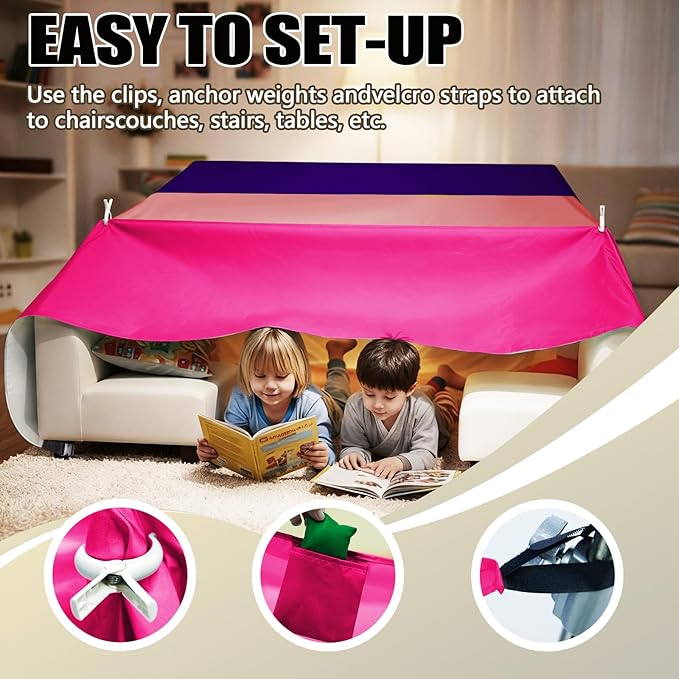 Magic Kids Fort Building Kit, 3 * 3m Large Blanket Fort Making Kit Clips Portable Playhouse Play Tent Fort - Indoor/Outdoor Girls/Boys Toys Ages 4-8-12