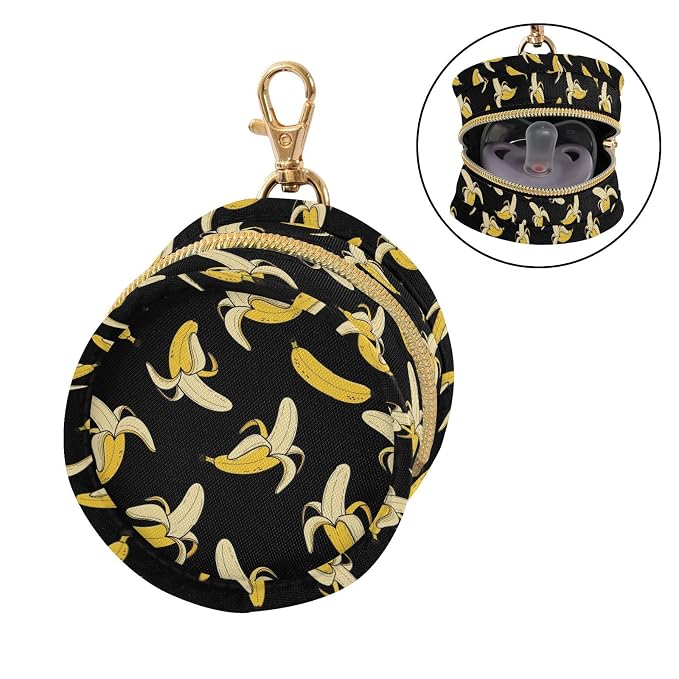 Cartoon Banana Black Print Pacifier Holder Case with Clip Paci Holder Pacifier Storage Case Container Portable for Diaper Bag Newborn Girl Boy Essentials