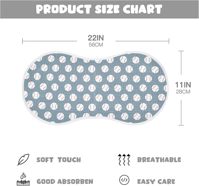 Baby Muslin Burp Cloths Set of 2 Baseball Blue Muslin Washcloths American Sport Championship Patch Sports Milk Spit Up Rags Soft Newborn Towel for Unisex Boys and Girls, 22 x 11 Inch
