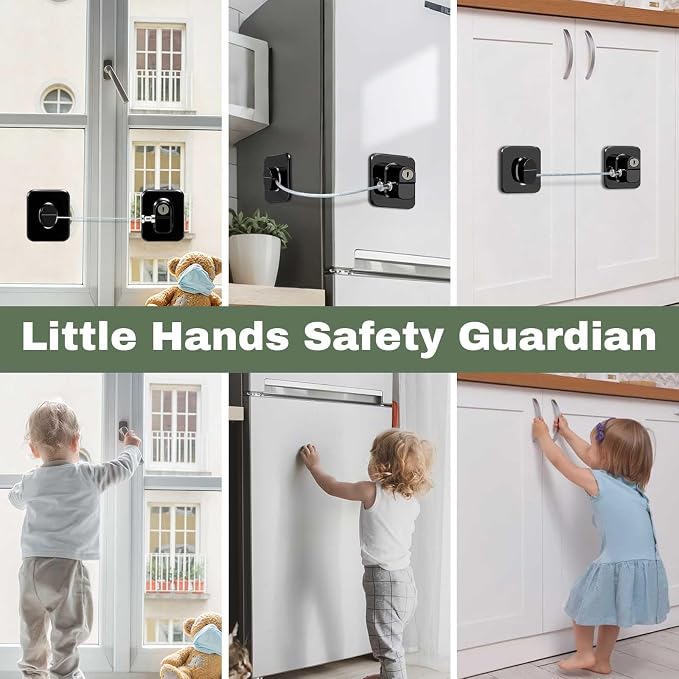 3 Pack Fridge Lock with Keys - Child Proof Cabinet Locks Baby Proofing Refrigerator Lock with Adhesive for Freezer, Cabinets, Closet, Drawers, Black