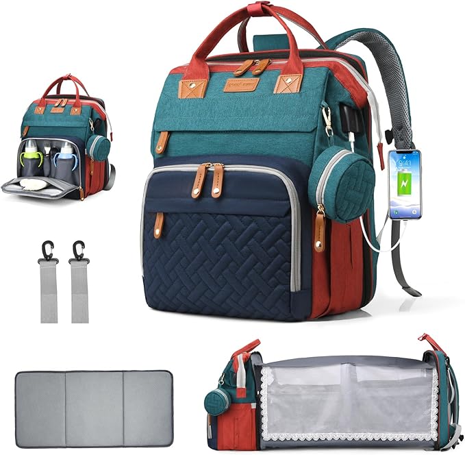 Diaper Bag Backpack with Changing Station, Waterproof for Mom & Dad, Newborn & Toddler Essentials, Insulated Bottle Pockets, Pacifier Case, Stroller Straps Included, Unisex（Multicolor）