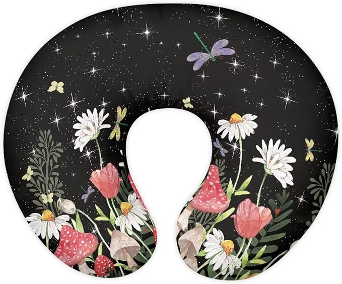 Mushroom Dragonfly Nursing Pillow Detachable Newborn Original Breastfeeding Slipcover Case and Positioner Removable Head Support Protector Cushion Essential with Hidden Zipper Easy to Use