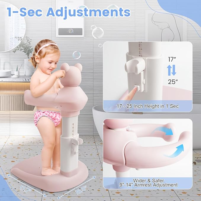 2-in-1 Adjustable Infant Baby Bath Support Set Bear Design with Little Toy Duck | Joyful Bath Time Bundle for Infants & Toddlers | Portable Bathroom Safety Non-Slip Shower Station for 6-48 Months