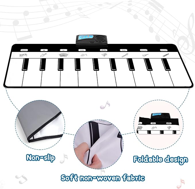 M SANMERSEN Piano Mat, Kids Musical Mat Floor Piano Keyboard Mat with 8 Instruments Sounds Music Dance Touch Play Mat, Early Educational Toys Birthday Gifts for 1 2 3 4 5 Year Old Boys Girls