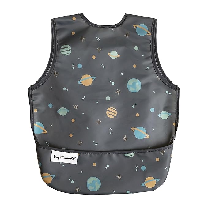 Tiny Twinkle Mess Proof Baby Bib for Boys | Waterproof Toddler Bib for Eating | Baby Apron for Feeding, Machine Washable | Perfect Shower Gift (Space, 6??4M)