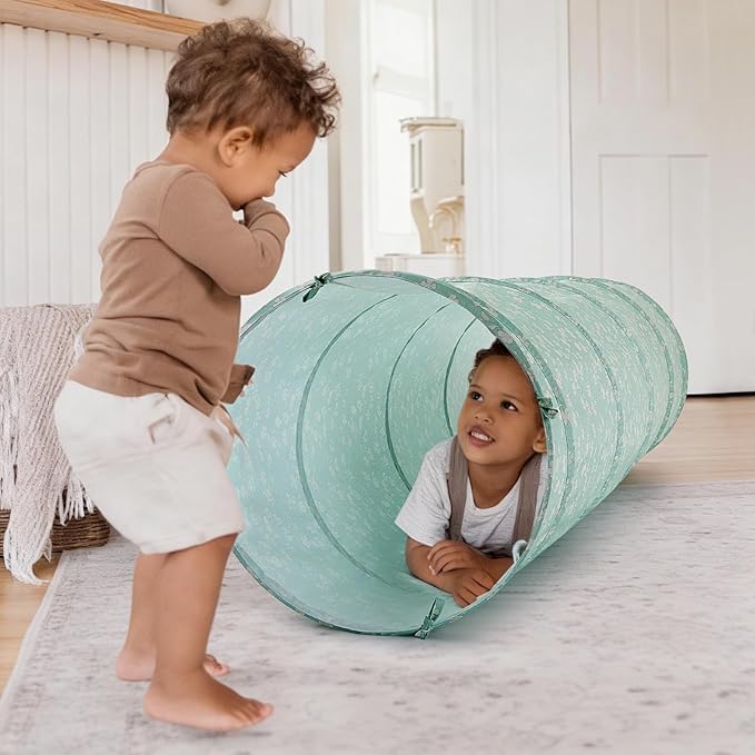 Tiny Land Kids Play Tunnel for Toddlers and Baby, Foldable Pop Up Crawl Tunnel with Storage Bag for Indoor and Outdoor Play, 69 x 18 Inch, Green, Gift for 2 Year Old Girl and Boy