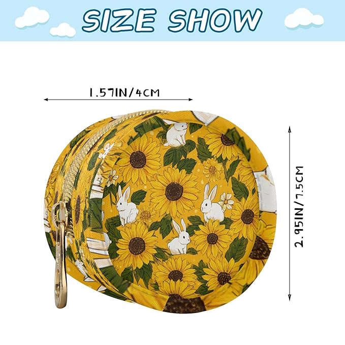 Pacifier Holder with Clip Pacifier Case for Diaper Bag Round Baby Pacifier Pouch Box Bag Portable Autumn Sunflower and Cute Rabbit