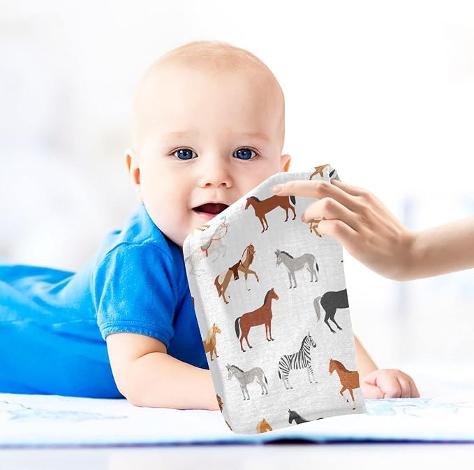 Vvfelixl Baby Washcloths Cotton Animal Print Muslin Washcloths Soft Baby Face Towel for Newborn Infants, 11.8 X 11.8 Inch, 3 Pack