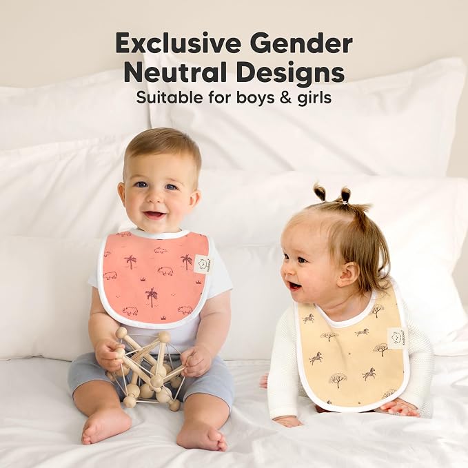 8-Pack Organic Baby Bibs for Boys, Girls - Soft Cotton Drooling and Teething Bibs for Baby Girl & Boy, Extra Absorbent, Easy to Clean & Put On for Toddler, Newborn, Infant 0-24 Months (Mesozoic)