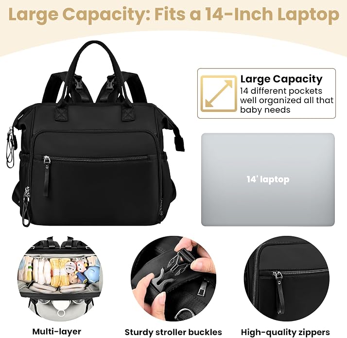 Large Diaper Bag Tote – Lightweigt Diaper Tote Bag With Large Capacity – Matching Changing Pad, Waterproof Design, Insulated Bottle Pockets, Padded Crossbody Shoulder Strap