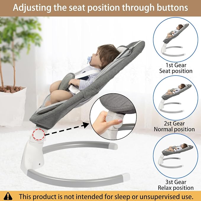 JFOVMCYG Electric Baby Swing for Infants 0-9 Months, Portable Infant Swing with 5 Swing Speeds, Bluetooth Audio, Remote Control, Washable Seat Cover, Gray, Up to 20 lbs