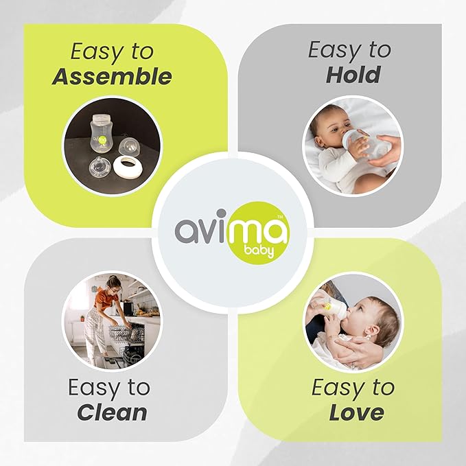 Avima Baby Wide Neck Bottle Starter Kit ??12 Piece Set. Anti Colic Feeding Set w/ 4 oz & 9 oz Baby Bottles, Slow & Medium Flow Nipples & Pacifiers, BPA Free