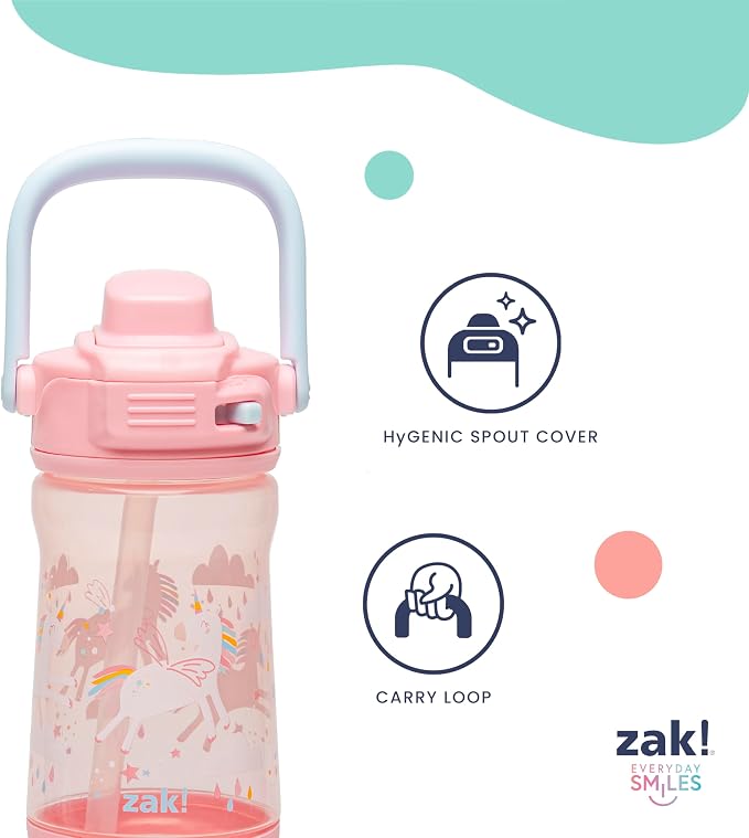 Zak Designs Peppa Pig Beacon Kid Water Bottle for Travel or At Home, 12oz Plastic is Durable and Leak-Proof with Liquid Lock Spout, Cover, Carry Handle, Protective Base (Peppa, George)