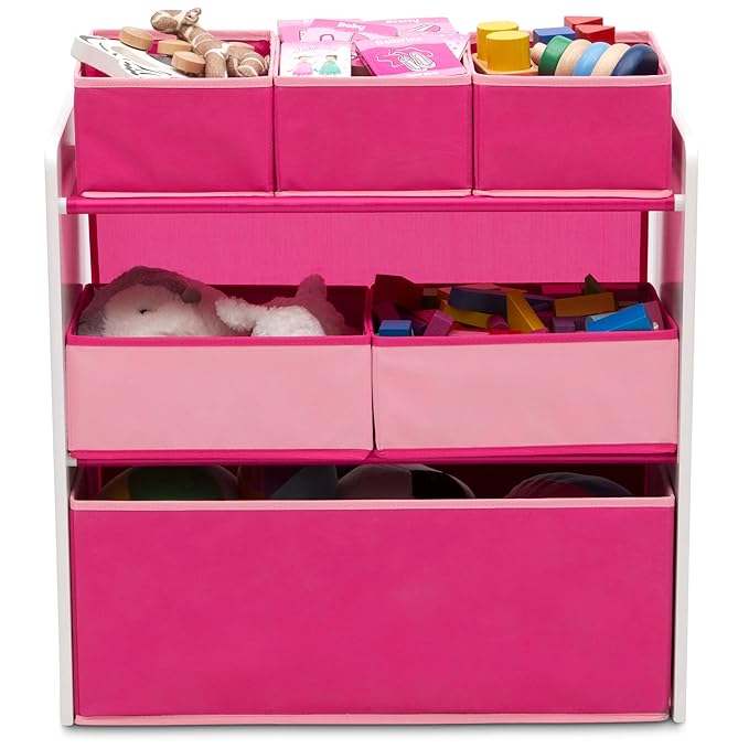 Delta Children Design and Store 6 Bin Toy Organizer, White/Pink
