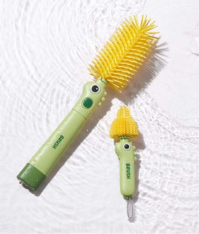 2Pcs Bottle Brush Cleaning Set Silicone Cleaner Brushes for Mason jar,Water Bottles,Baby Bottles,Tumblers,Drinking Glasses Multifunctional Portable Cute (Yellow) Small Cup Scrubber