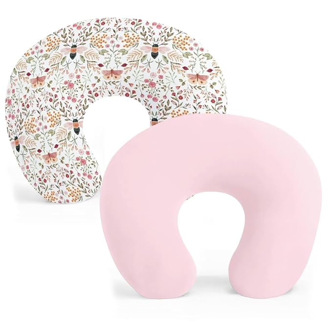2 Pack Stretchy Nursing Pillow Covers Ultra Soft Slipcovers for Breastfeeding for Baby Girls Boys, Feeding Pillow Cover Fits Standard Infant Support Pillows Positioners Nursing Pillow Case
