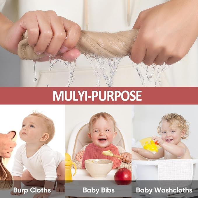 MIGIOL Muslin Burp Cloths 100% Cotton Pack of 12. Soft, Gentle & Absorbent Baby Burp Cloths for Baby Girl & Boys.(Pink & Coffee 12 Pieces)